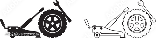Automotive service icons with floor jacks tires and wrenches for garage business branding