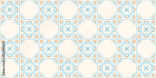 Mexican or Mediterranean blue seamless pattern. Tiles vector illustration. Background modern mosaic motif ornaments. Creative ceramic design element.