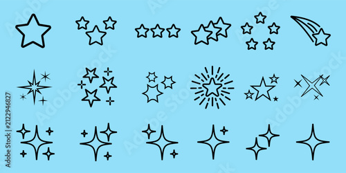 flat line star icons. Set stars collection. Stock Vector