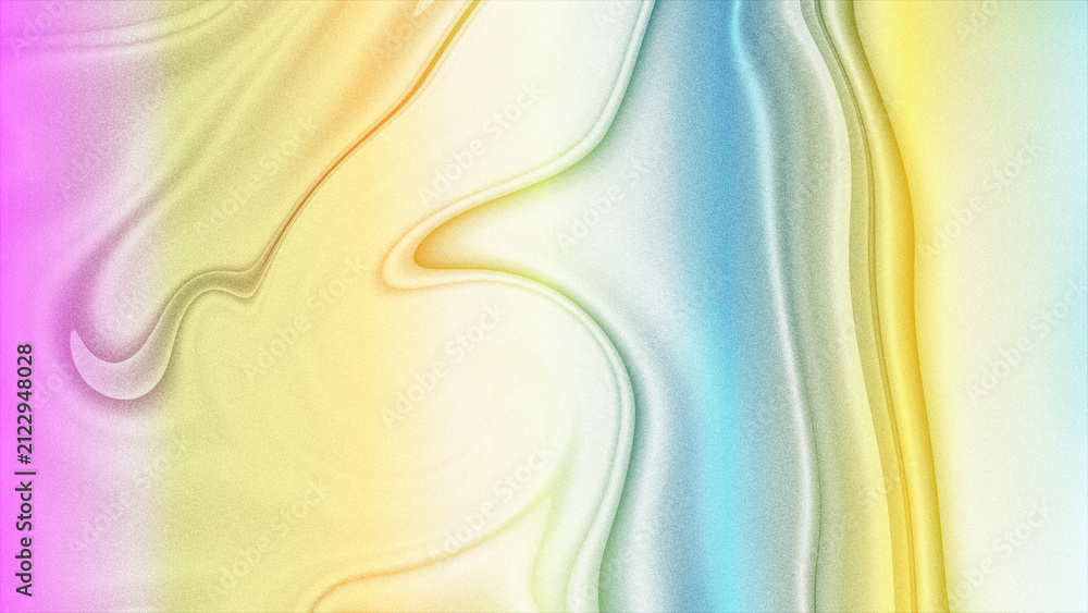 Naklejka premium Smooth flowing liquid wave pattern with soft rainbow gradient colors on granular textured background.