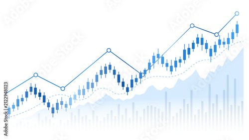 Blue Financial Trading Chart with Candlestick Graph, Market Analytics and Investment Growth Background for Business Presentation