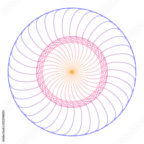Abstract Spiral Geometric Line Pattern with Gradient Circular Curves, Mathematical Spirograph Design, Modern Vector Background Illustration