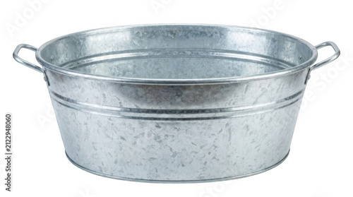 Empty galvanized metal wash tub isolated on transparent background