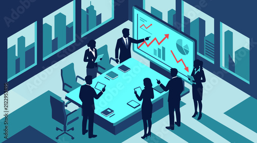 Corporate Business Team Analyzing Data Charts in Meeting Room