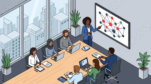 Diverse Business Team in Modern Office Meeting Room Presentation