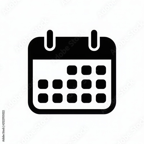 Black calendar icon for scheduling isolated on white background