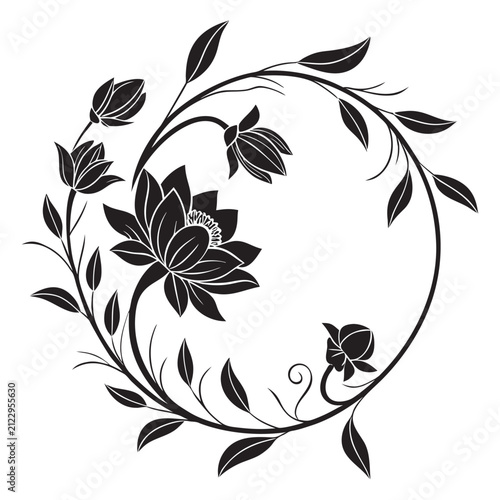 Lotus Wreath Silhouette Frame – Circular Floral Botanical Border