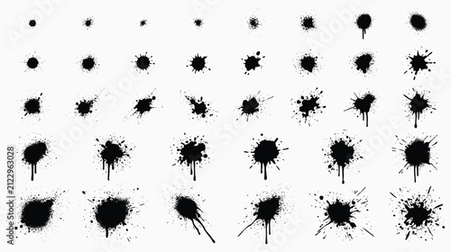 Ink Splatter Dots Set - Black Grunge Paint Splash Texture Vector Collection
