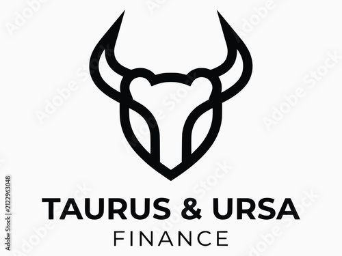 Bull Head Logo Design - Taurus Finance Bull Horns Minimalist Line Art Icon