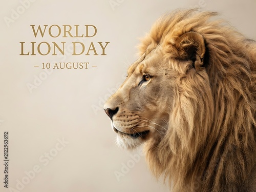 World lion day poster with a majestic lion head portrait