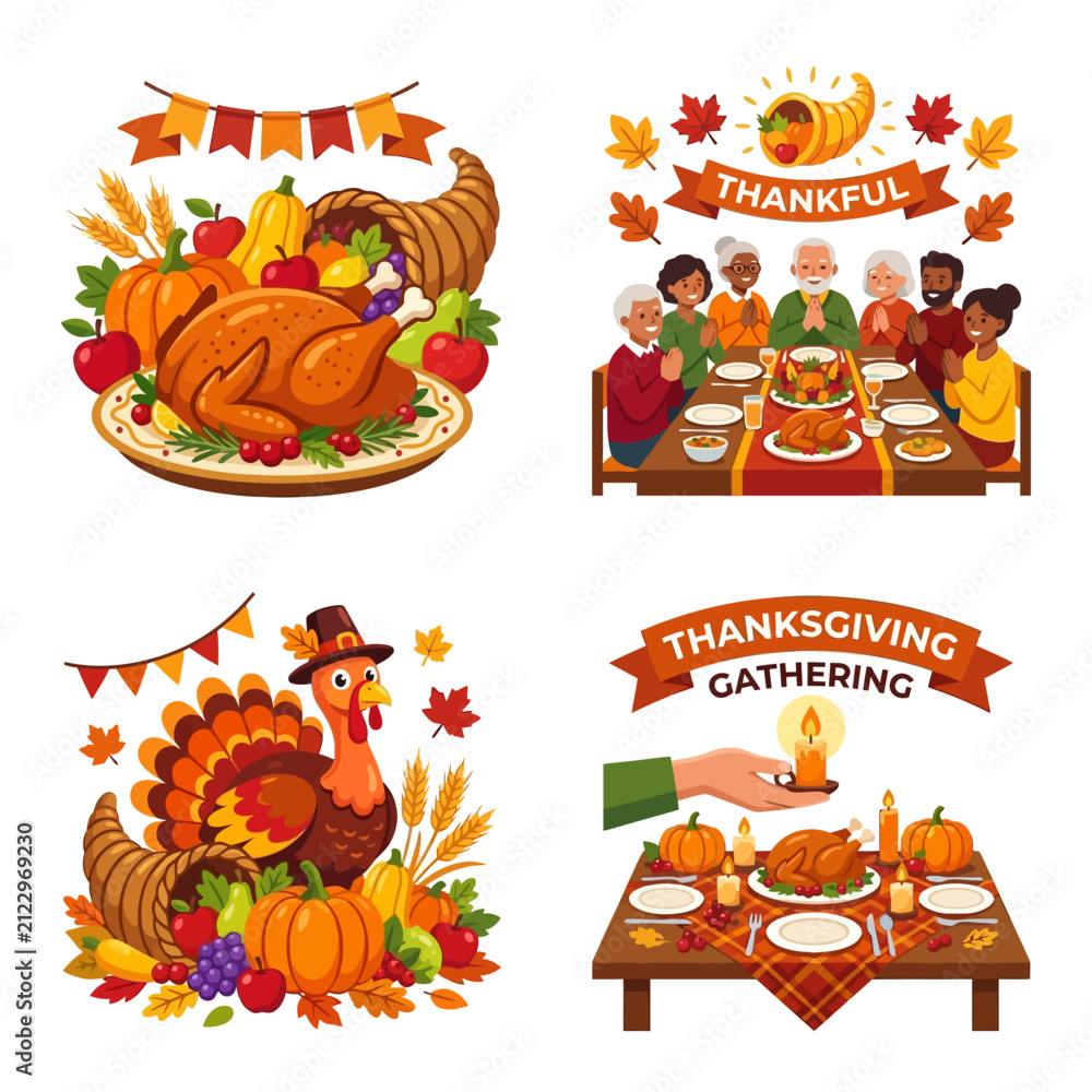 Fototapeta premium thanksgiving holiday family gathering featuring a festive autumn feast and traditional celebration symbols evoking gratitude.