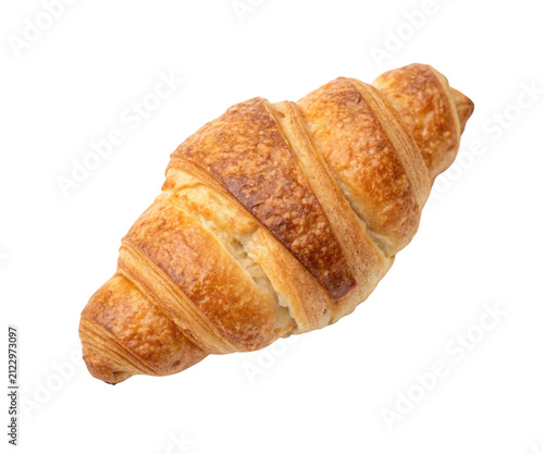 фотографія Flaky Golden French Croissant Roll Isolated on White Background