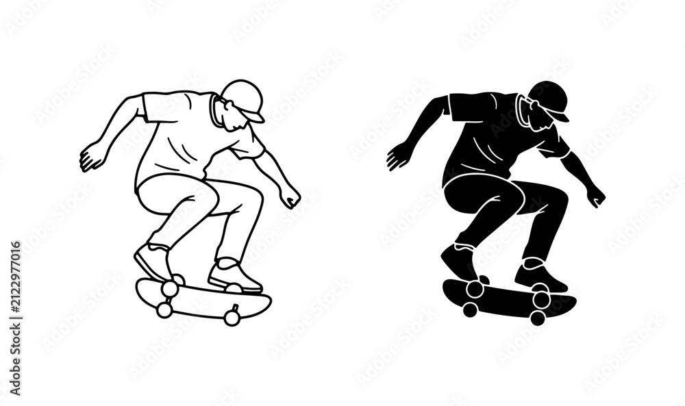 Fototapeta premium Skateboarder Silhouette, Dynamic Action Pose Vector Art, Urban Extreme Sports Graphic