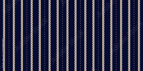 Quadro su tela Dark navy vertical striped seamless pattern with scalloped edges and dotted deta
