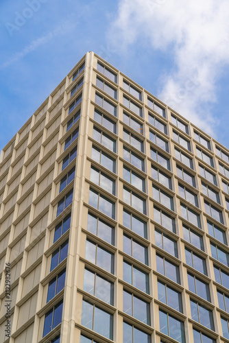 Modern copy space skyline in Brussels, Belgium showcasing contemporary European office architecture with elegant glass surfaces, clean geometric lines, dynamic urban design and attractive c