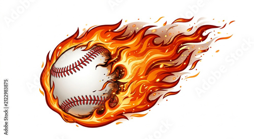 фотографія Flaming baseball flying fast with burning fire tail and orange flames illustrati