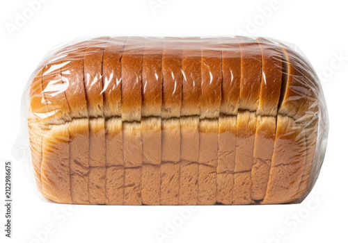 Fresh sliced loaf of bread in plastic bag isolated on transparent background