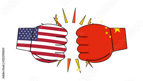 Cuadro en lienzo Conceptual of two fists bumping, one with the united states flag and one with th