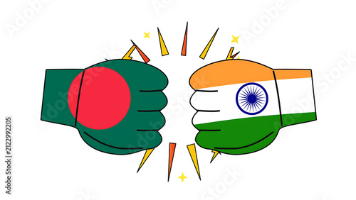 Cuadro en lienzo Conceptual of two fists bumping, one with the bangladesh flag and one with the i