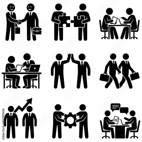 business team collaboration and success icons illustrating partnership and strategy
