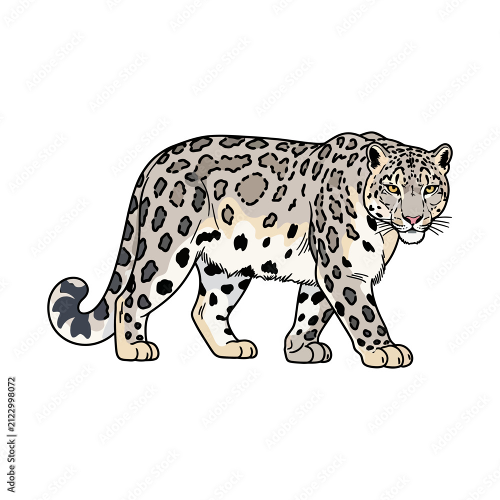 Fototapeta premium Majestic Snow Leopard with Distinctive Rosette Pattern, Illustrated in a Realistic Style