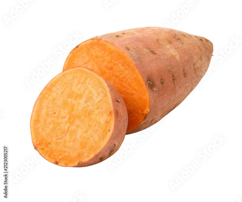 Fresh Cut Sweet Potato with Round Slice Isolated on White Background