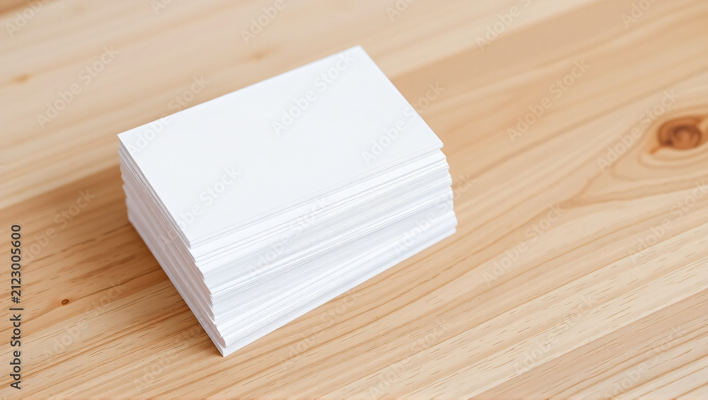 Fototapeta premium Clean Stack of Empty White Business Cards on Light Wood Background