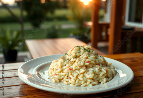 Creamy orzo pasta with herb...