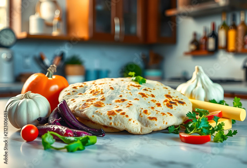 Freshly baked flatbread wit...