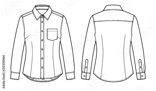Foto Formal White Long Sleeve Shirt Flat Vector Mockup Front and Back Template