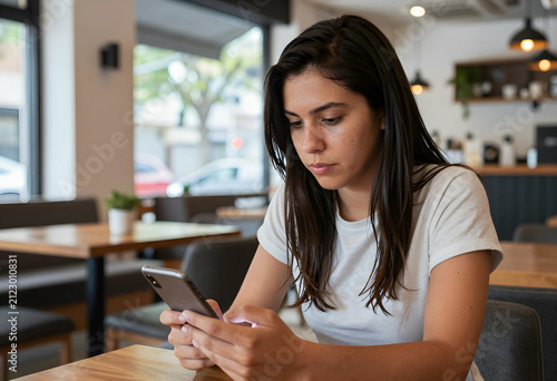 Young woman focused on her ...