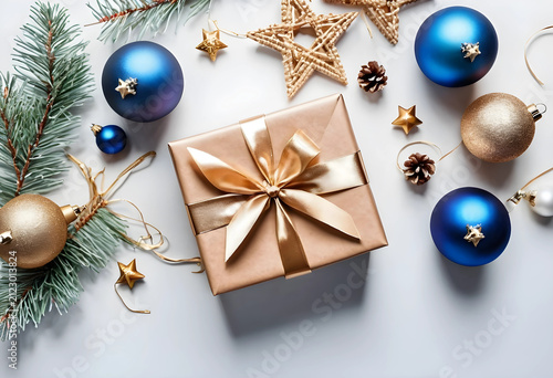 Christmas gift box with gol...