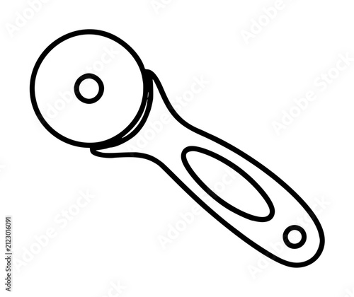 Hand-traced rotary ceramic cutter vector icon illustration featuring circular blade and ergonomic grip handle in minimalist black outline style for craft and DIY projects