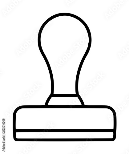 Hand traced vector icon of a classic rubber stamp with rounded handle and flat rectangular base, minimal line illustration for office and design use