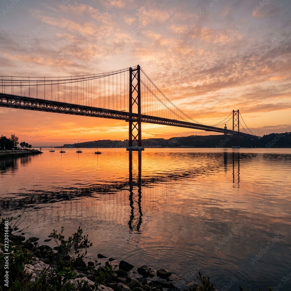 Obraz premium 25 de Abril Bridge in Lisbon at sunset
