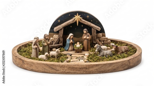 Nativity Scene with Baby Jesus Mary Joseph Shepherds Sheep Donkey and Ox