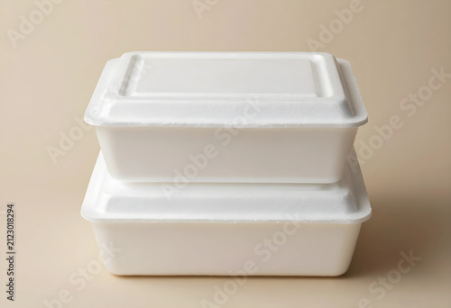 Stacked white styrofoam tak...