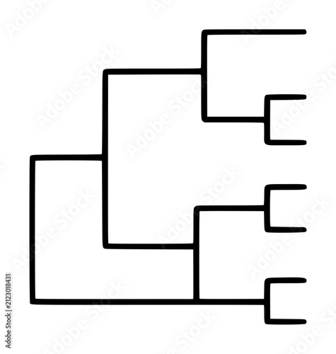 Black hand-traced dendrogram vector illustration with branching hierarchical tree structure for data visualization and scientific taxonomy