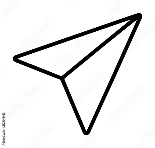 Hand drawn paper airplane vector icon, minimalist black outline line illustration depicting a folded paper plane in flight, simple sketch style isolated on white background for creative design use