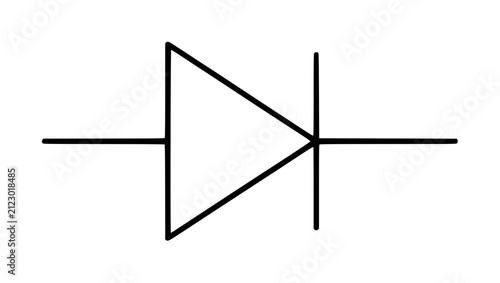 Hand-traced minimalist black vector icon of a semiconductor diode electronic circuit symbol with triangular arrow and cathode line on white background isolated illustration