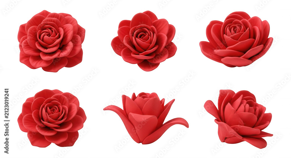 Obraz premium various angles of red clay roses arranged against a white backdrop diy tutorials art projects and crafts