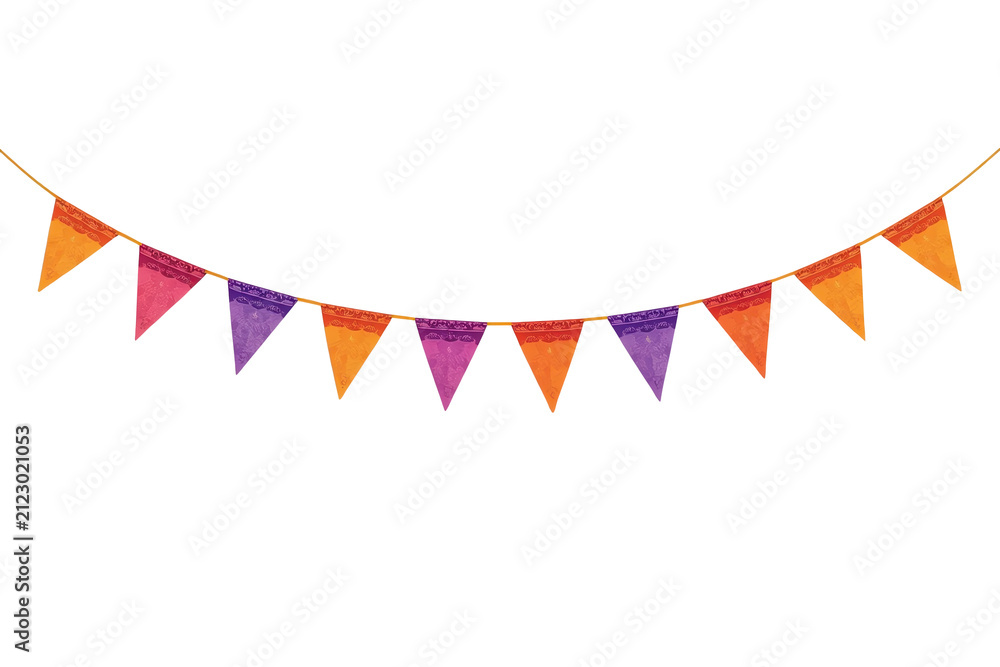 Fototapeta premium Long multicolor party flag garland with triangular pennants