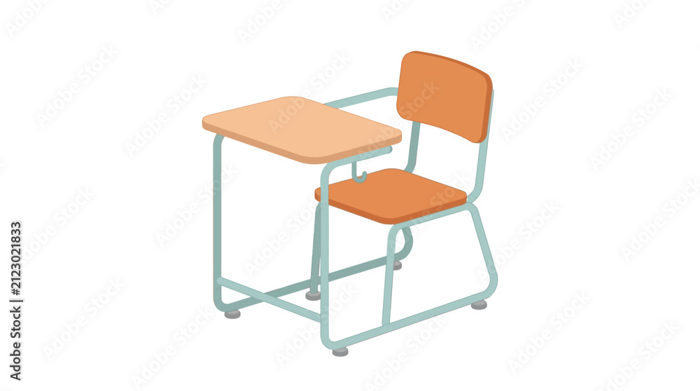 Fototapeta premium Minimalist Isometric Illustration of a School Desk and Chair