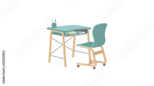 Illustration of a student desk and chair set