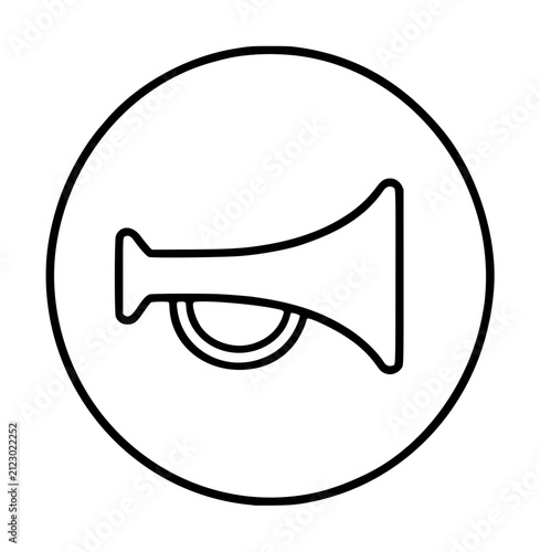 Fotografie Minimalist hand-drawn horn megaphone vector icon inside circle outline, simple l