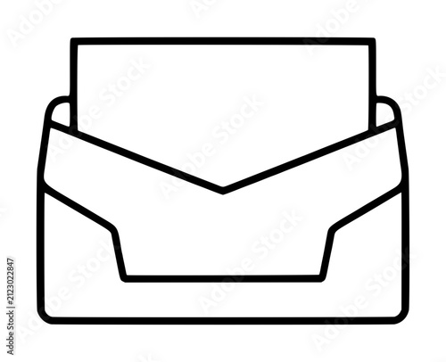 Canvastavla Hand-drawn open envelope with letter, minimalist black outline vector icon on wh