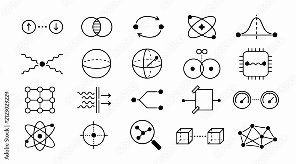 Fototapeta premium Collection of black and white science and technology icons.
