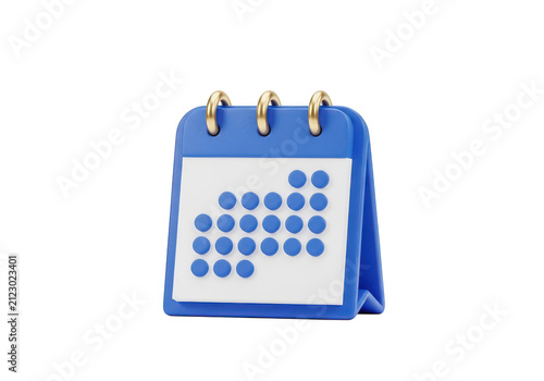 Blue calendar with dots and icons on display isolated on transparent background