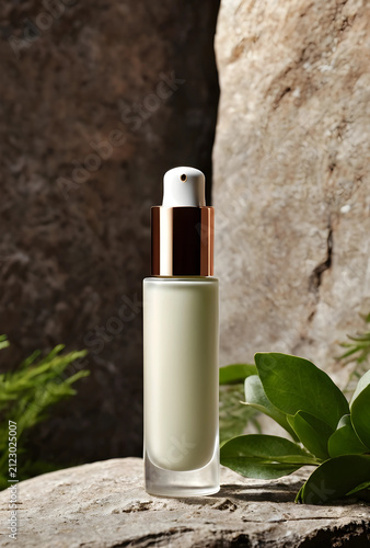 Green cosmetic serum bottle...