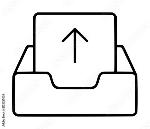 Принти на полотні Hand-traced vector icon of an outbox tray with a paper document and an upward ar
